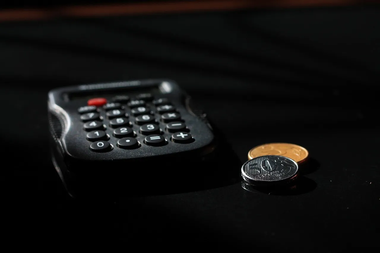 Photo showing accounting, finances, coins and calculator.