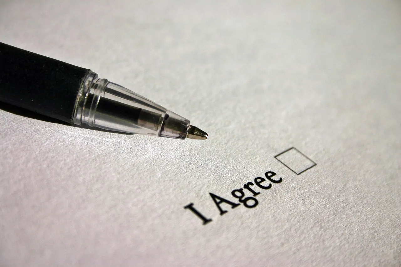Photo showing consent, mark with a cross, english and check off.