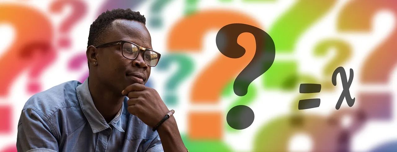 Photo showing man, think, question mark and question.
