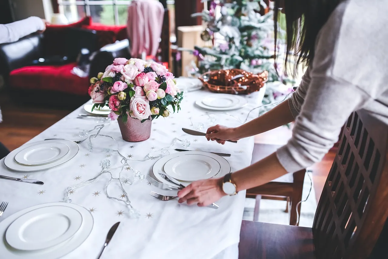 Photo showing table setting, table, preparing and nature.
