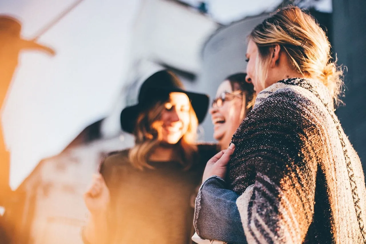 Photo showing happy holidays, women and talking.