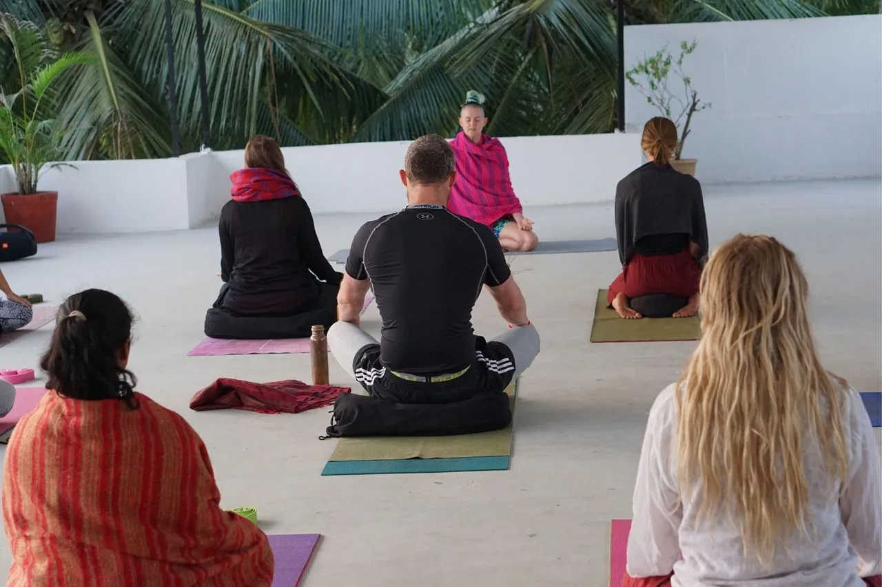 Photo showing yoga, fitness, meditation and people.