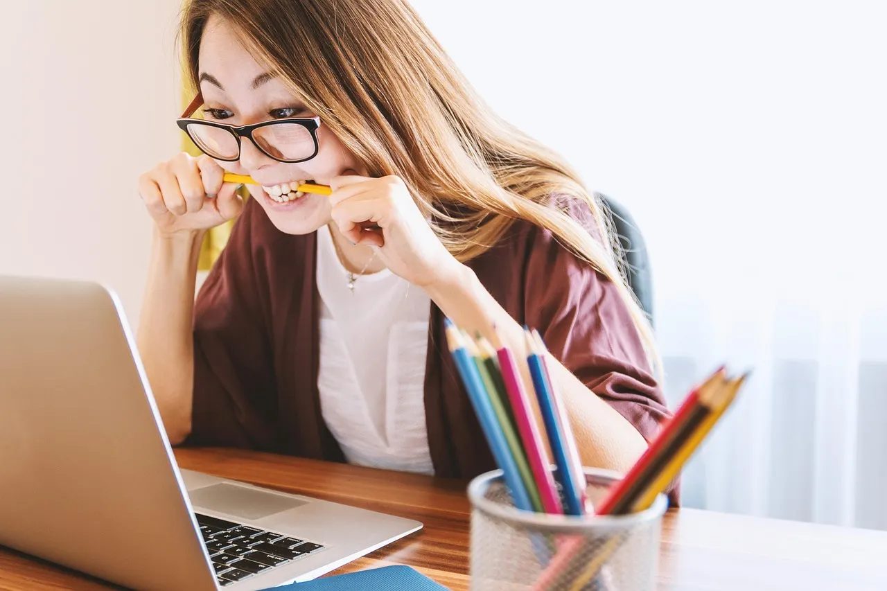 Photo showing laptop, woman, education and study.
