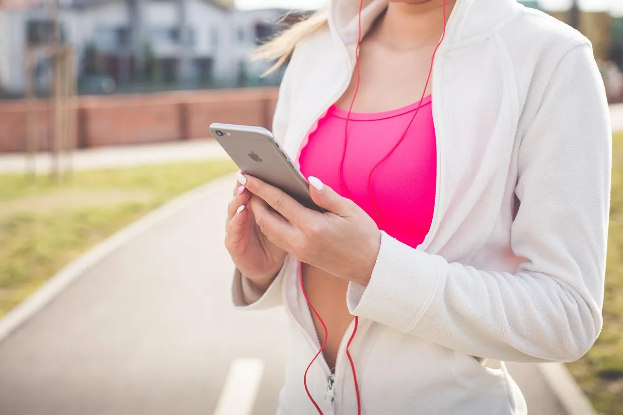 Photo showing woman, music, fit and fitness.
