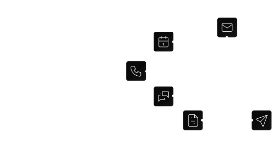 Diagram showing one hub connecting calendar, email, phone, chat, and documents