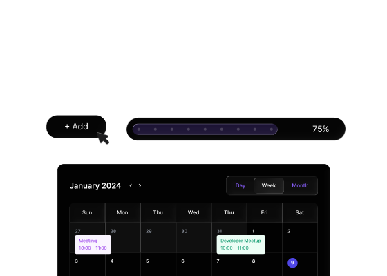 Dashboard with calendar, add control, and schedule preview