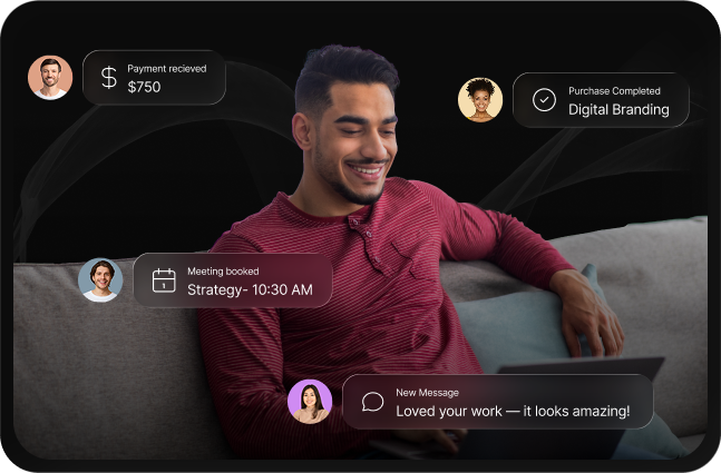 Mindhyv dashboard preview with payments, bookings, and messages